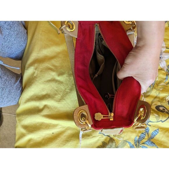 Eric javits tan and red canvas knit wicker basket weave bag euc - Picture 7 of 7